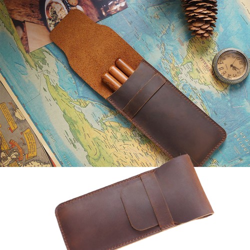 Leather pen case holder - leather,