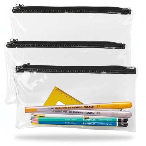 Clear pencil case pack - case, 3