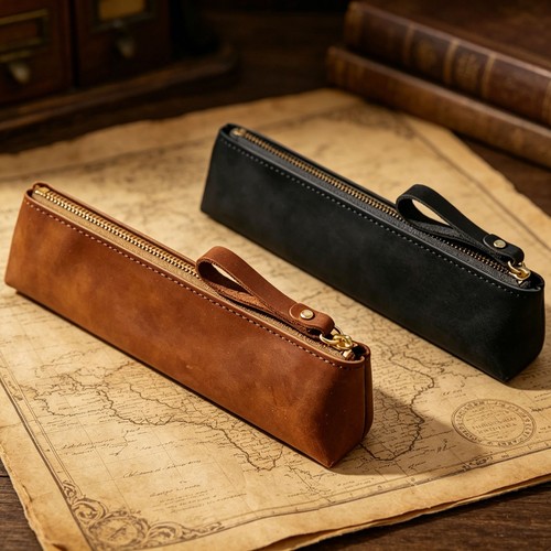 Leather zipper vintage - zipper, pen